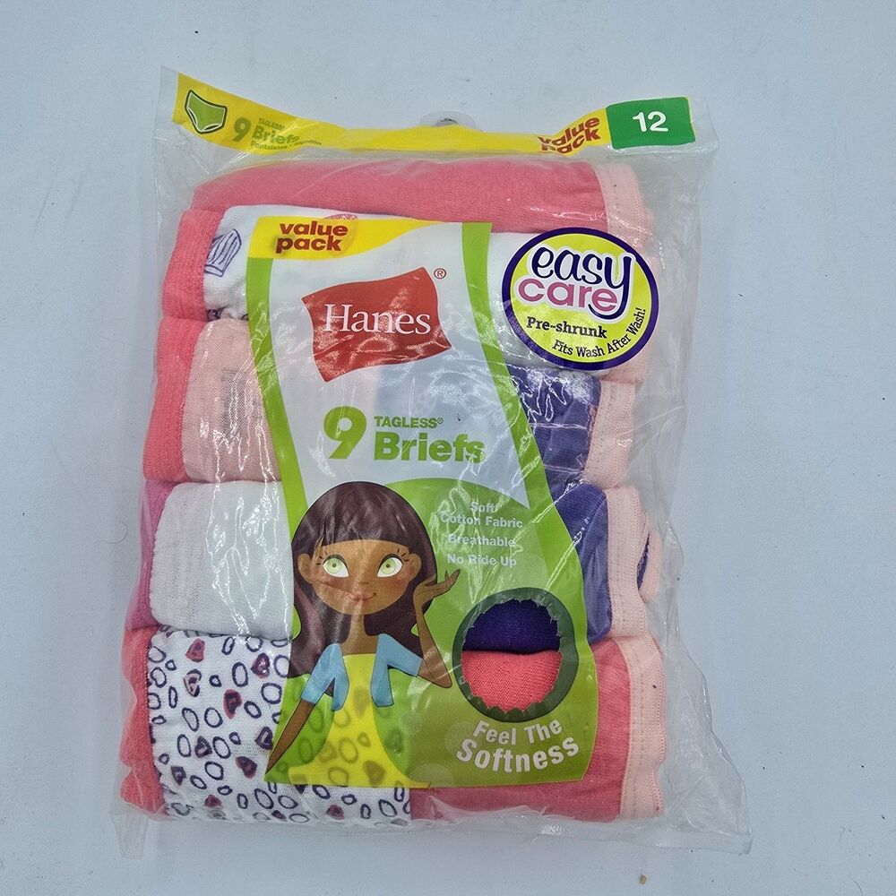 Hanes Ultimate Girls Size 12 Pink Cotton Tagless Comfy Hipsters Underwear 5 Pack